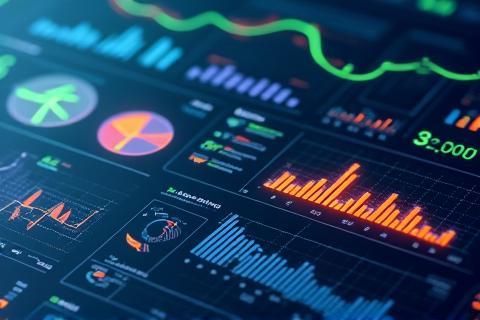 Data analytics dashboard with charts and graphs.