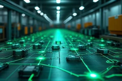 Connected IoT devices in a smart factory.