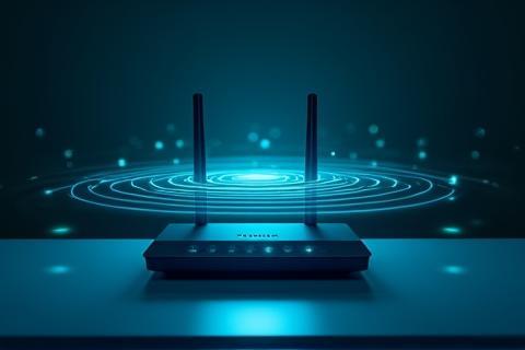 Wireless router transmitting broadband signal.